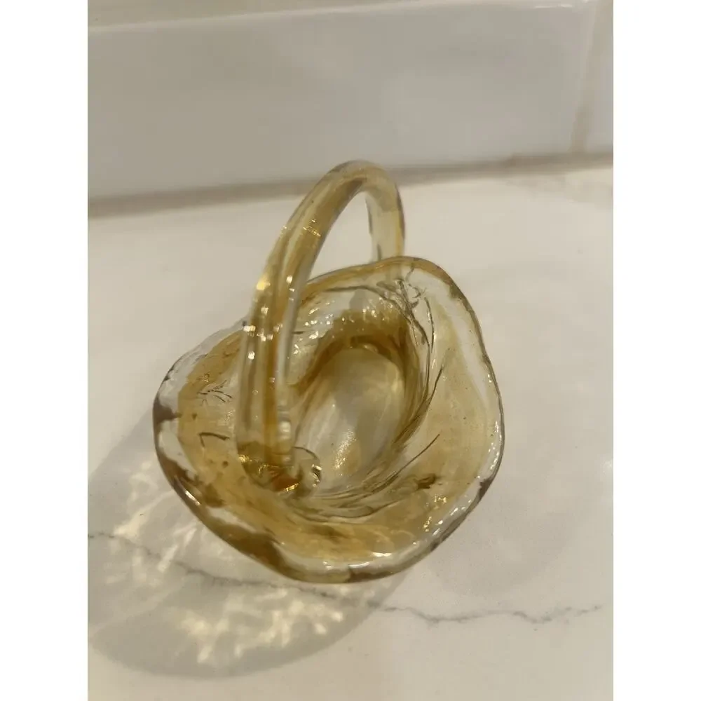 Vtg Cornucopia Hand Blown Art Glass Amber Yellow Swan‎ Shape Dish Candy Trinket